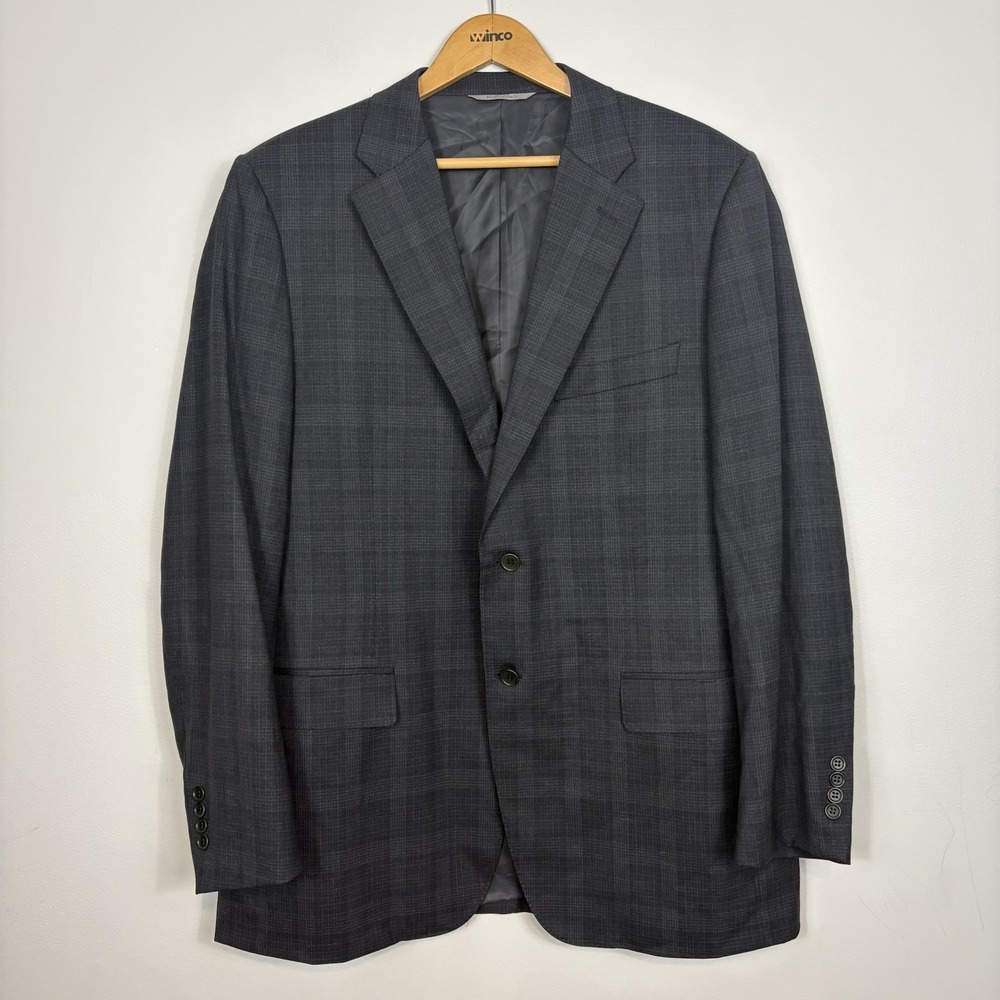 Canali Impeccabile Blazer US 44L 100% Wool Gray Plaid Italy Sport Coat